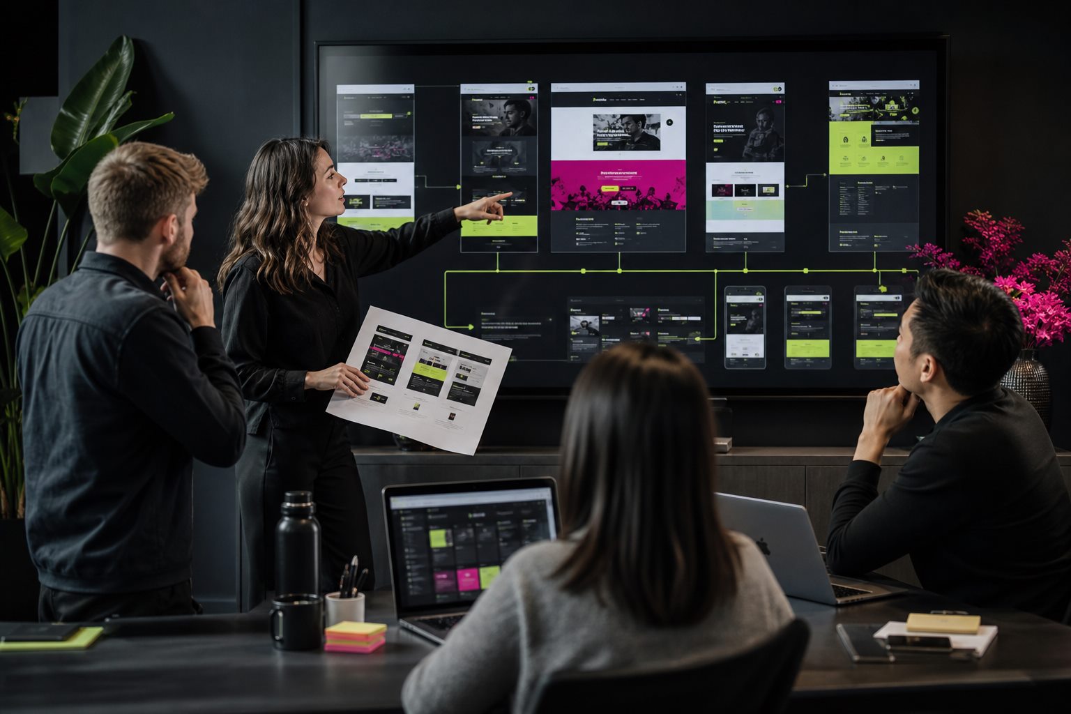 Cross-functional team coordinating a website delivery workflow